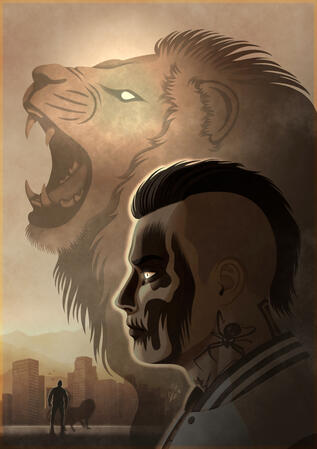 Lion spirit Illustration pleine page, taille A5.