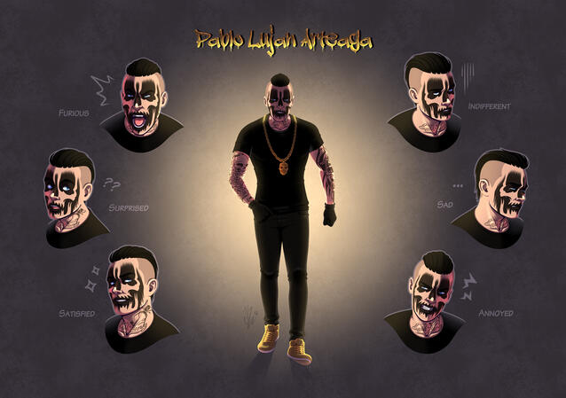 Pablo expressions sheet Planche d'expressions pour un personnage de type gagnster.