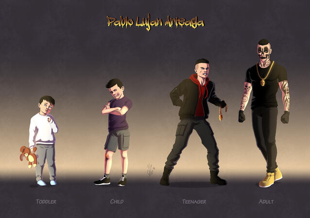 Pablo age chart Planche charte de l'âge pour un personnage de type gangster.